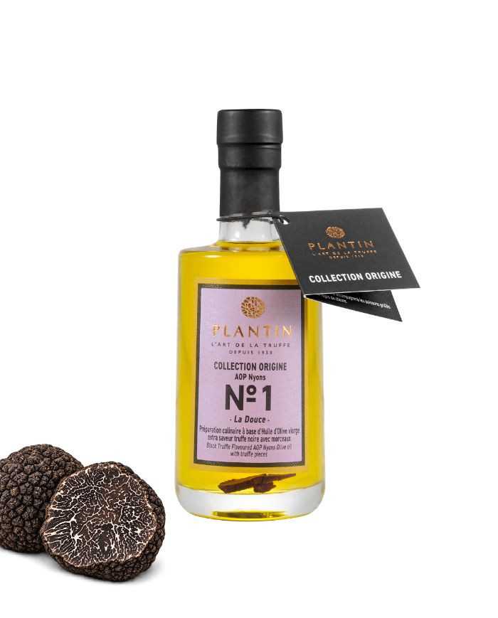 Huile d'olive AOP Nyons - aromatisée truffe noire avec morceaux - 100ml