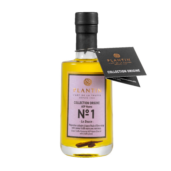 Huile d'olive AOP Nyons - aromatisée truffe noire avec morceaux - 100ml