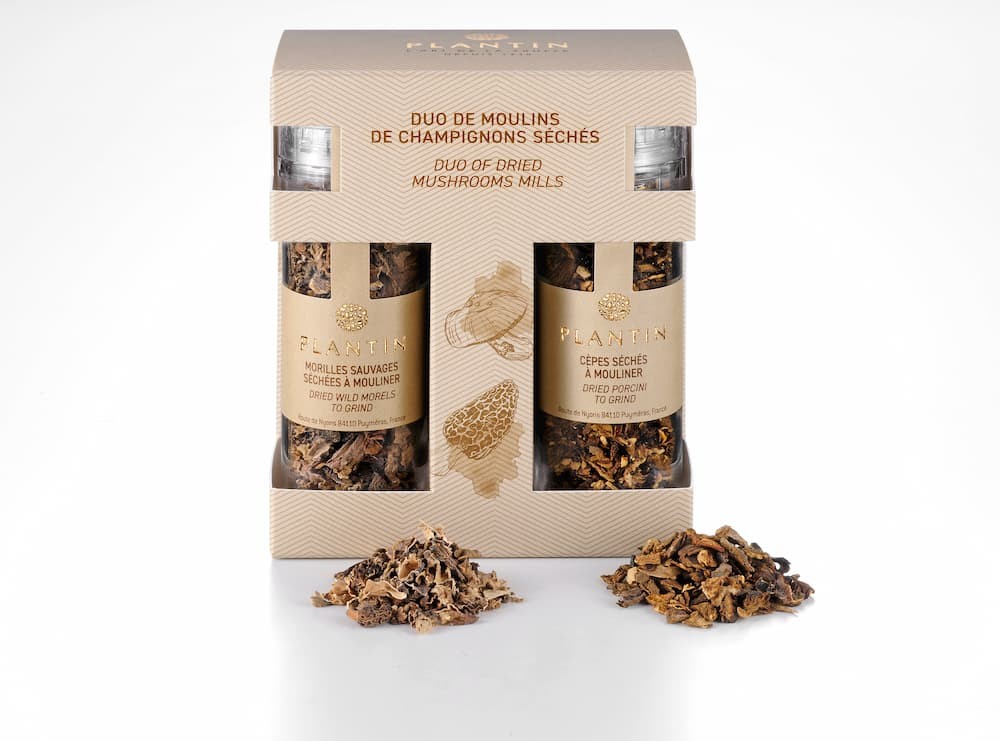 Duo aus getrockneten Pilzen in der Mühle