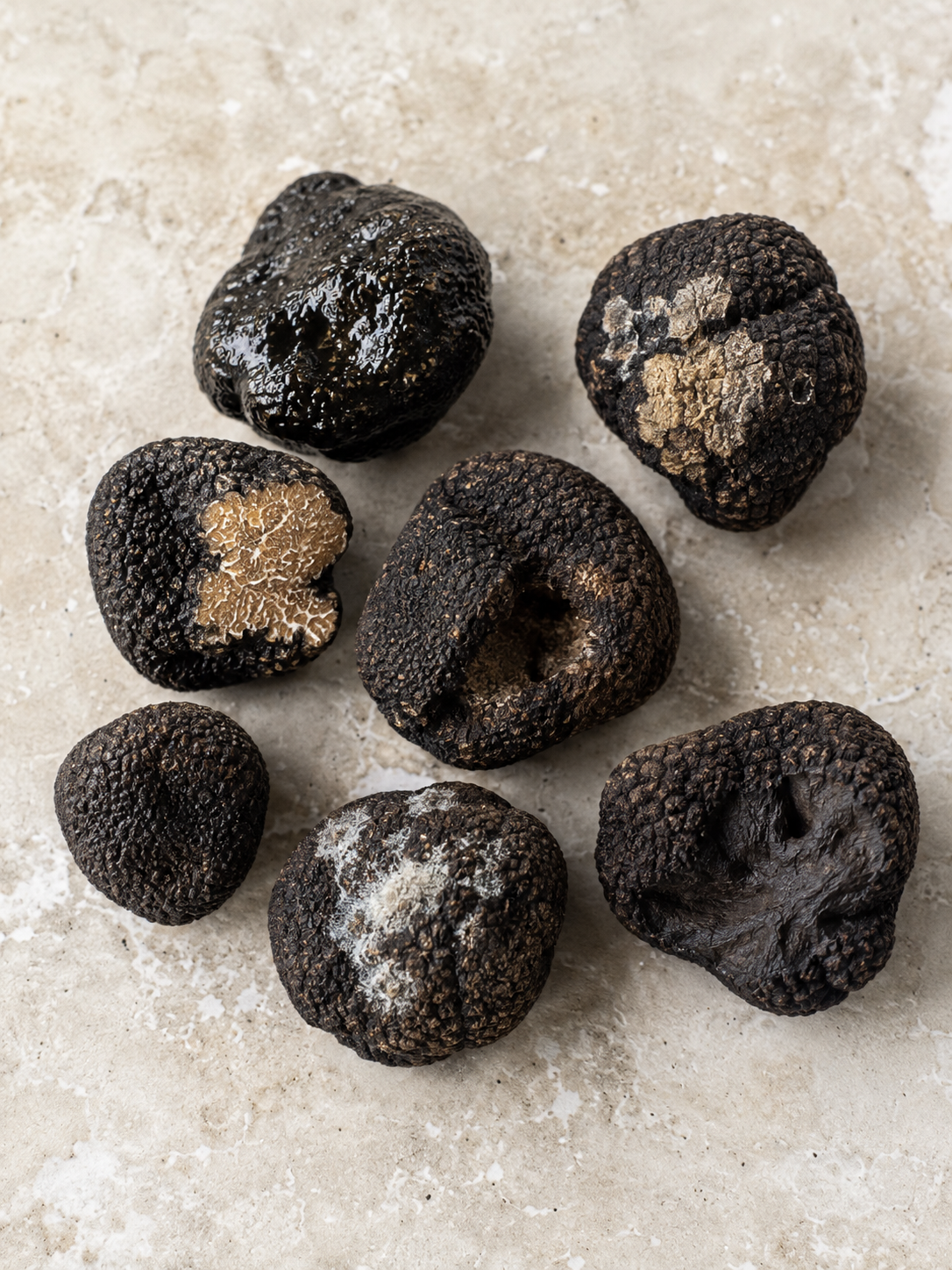 alt="Truffes d’été présentant des signes d’humidité, de moisissure et d’altération"