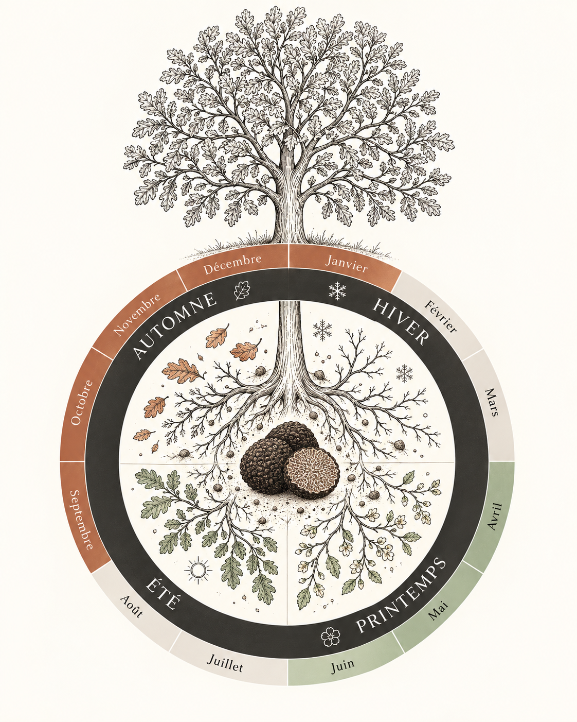 Calendrier de saison de la truffe de Bourgogne de septembre à janvier
